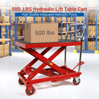 Hydraulic Double Scissor Lift Table Cart, 500 lbs, 30 inch Lifting Height
