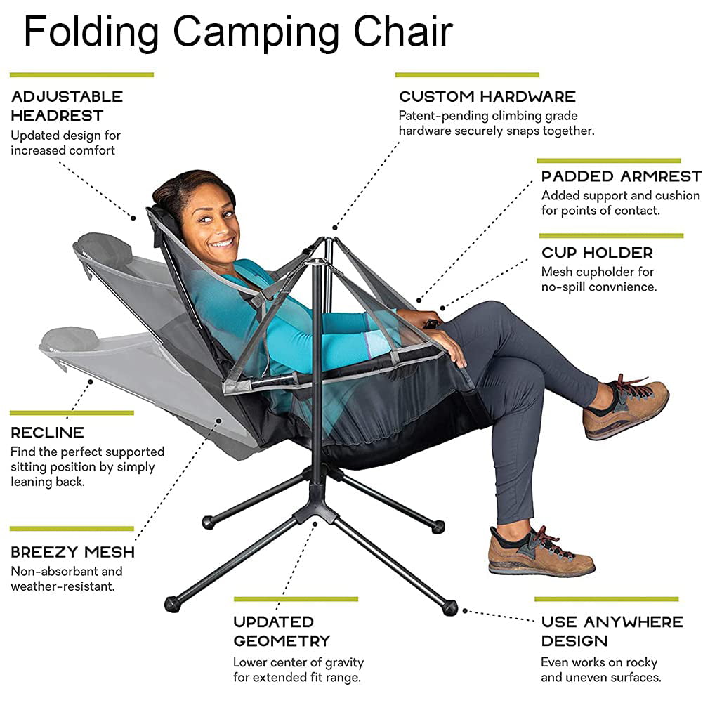 VEANERWOOD Folding Rocking Camping Chair With Pocket, Steel, 330lbs Capacity