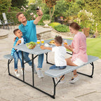 4-Person Folding Picnic Table Bench Set, 59 in x 54 in x 28.5 in - Steel And HDPE