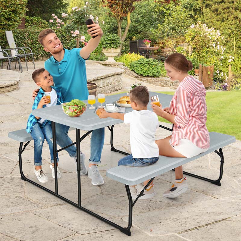 4-Person Folding Picnic Table Bench Set, 59 in x 54 in x 28.5 in - Steel And HDPE