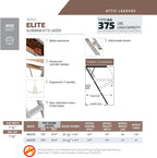 Elite Aluminum Attic Ladder, 25-1/2 by 54-Inch Rough Opening, 7-10-Foot Ceiling Height, 375-Pound Capacity - AA2510