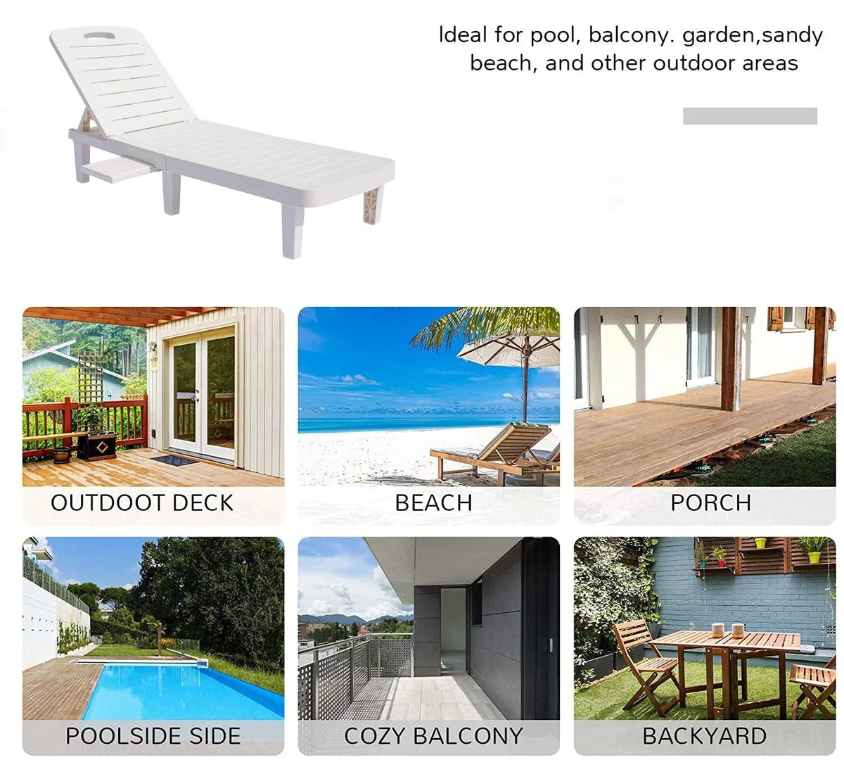 Outdoor Adjustable Patio Lounge Chair Set Of 2 With Side Table, White - 74.5 x 24.4 x 30 inch