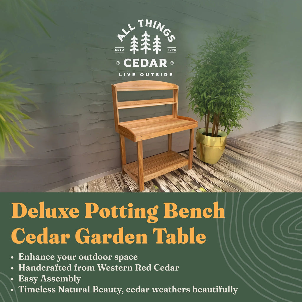 All Things Cedar Deluxe Potting Bench Outdoor Garden Workstation Table - 47-1/2L x 24W x 61H