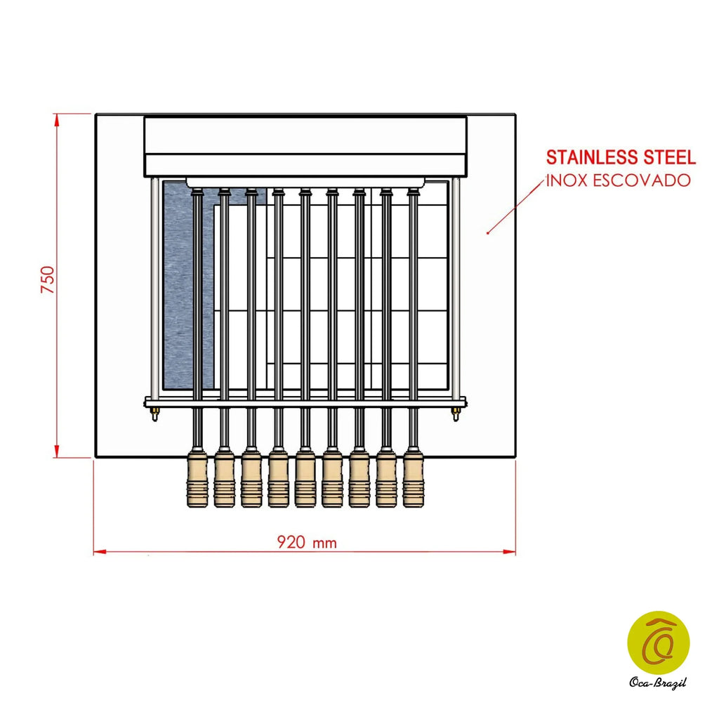 Oca-Brazil Brazilian BBQ Charcoal Grill With Firebox - 9 Skewers
