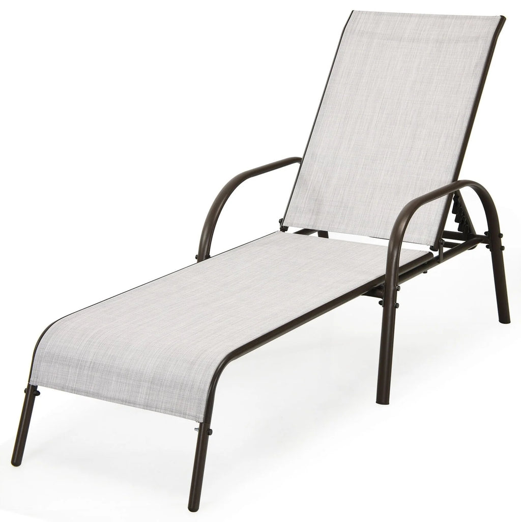 Fabric Folding Outdoor Chaise Lounge Chairs, 2 Pcs, 5 Position