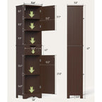 67 Inch Tall Narrow Bathroom Linen Storage Cabinet, 5-Tier Solid Wood Freestanding