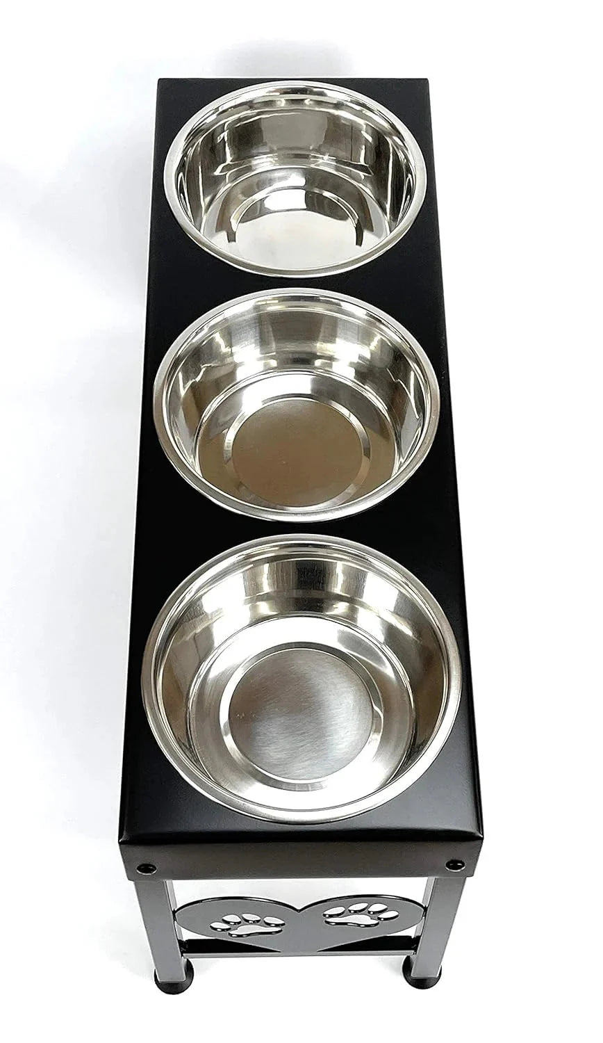 Elevated Triple Dog Feeding Station With 3-Quart Stainless Steel Bowls, 16 Inch Tall