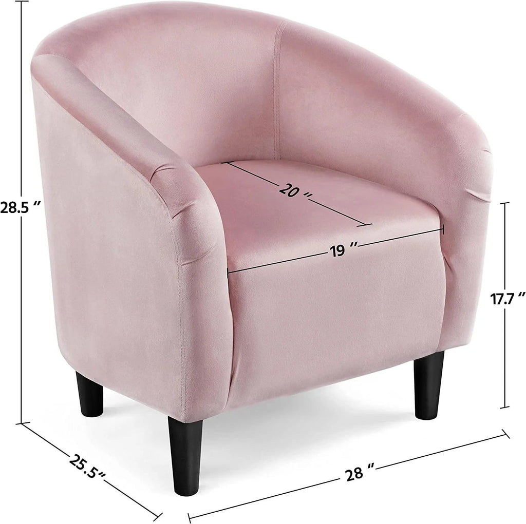 Velvet Accent Barrel Chair With Armrest And Low Back, Pink - 28x26x29in