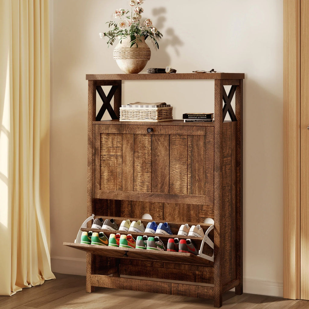 Shoe Storage Cabinet Organizer With 2 Compartments, 9.8 x 31.5 x 43.5 Inches
