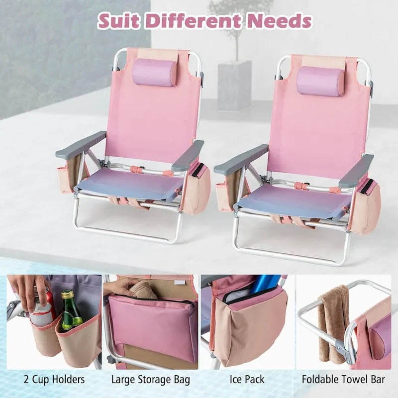 Costway Folding Backpack Beach Chairs 4-Pack, 5-Position Adjustable
