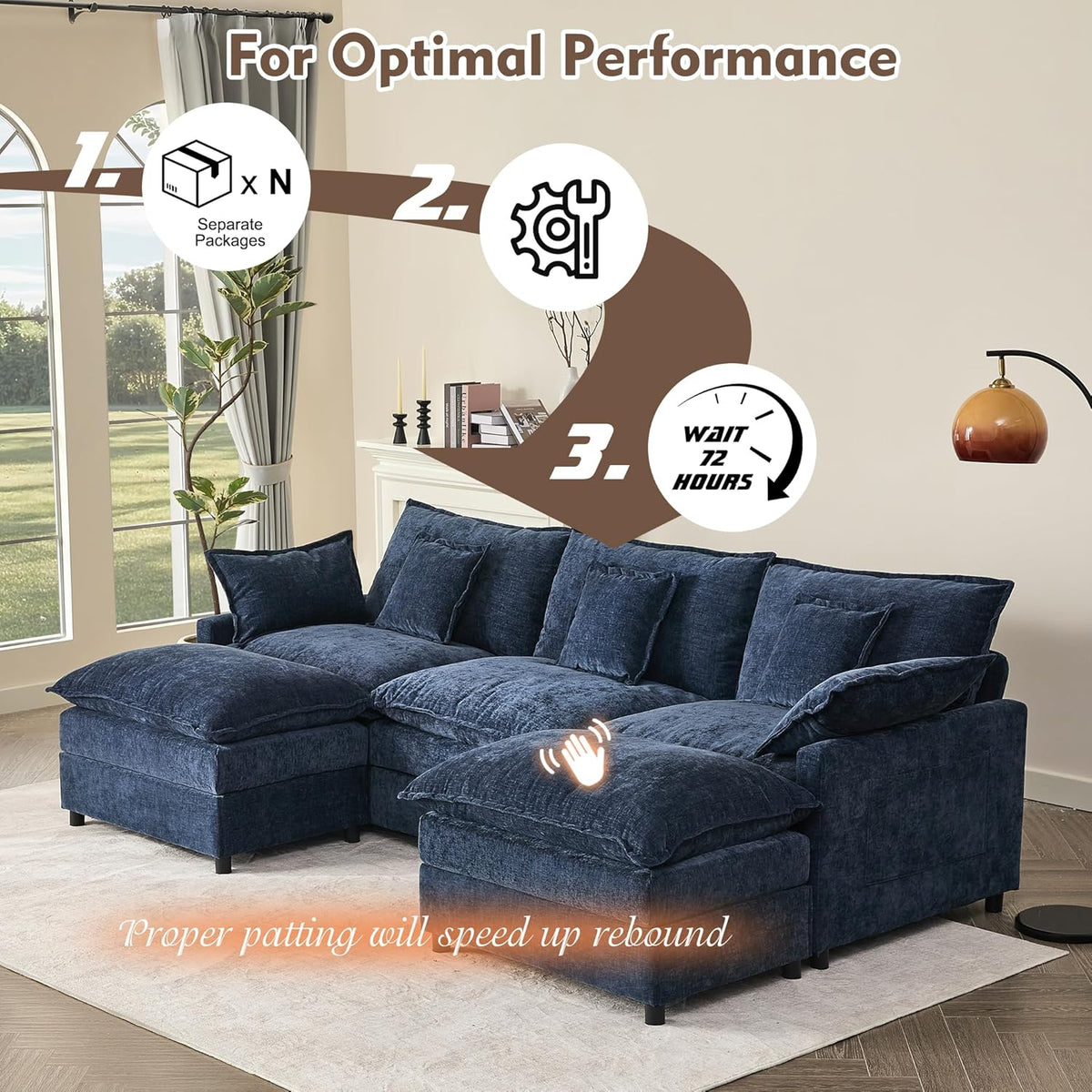 108 Inch U Shape Sectional Sofa With Removable Footstool