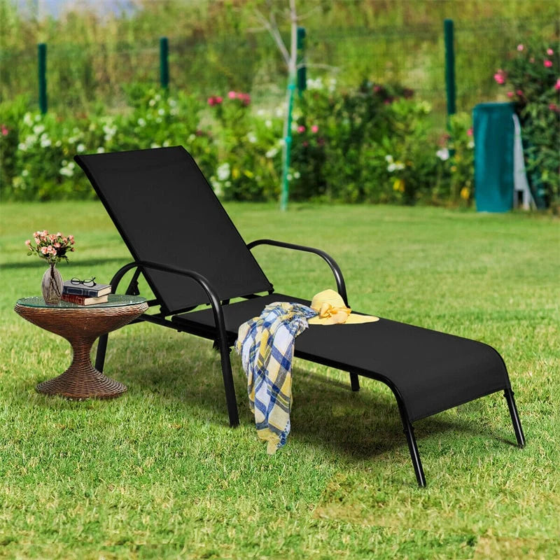 Fabric Folding Outdoor Chaise Lounge Chairs, 2 Pcs, 5 Position