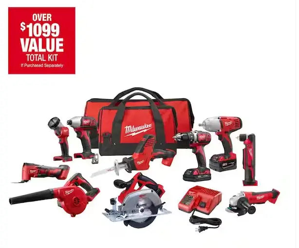 Milwaukee M18 18V Lithium-Ion Cordless 10-Tool Combo Kit With 2 Batteries, Charger And 2 Tool Bags