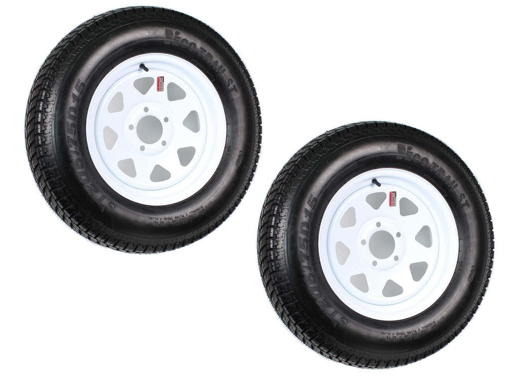 2-Pack Trailer Tires On Rims ST205/75D15 Load Range C 5-Lug White Spoke 15 inch
