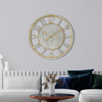 24 Inch Round Wooden Wall Clock With Numeral Design - Battery Operated