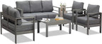 Superjoe Outdoor Patio Sofa 3 Seats Gray Aluminum With Dark Grey Cushions