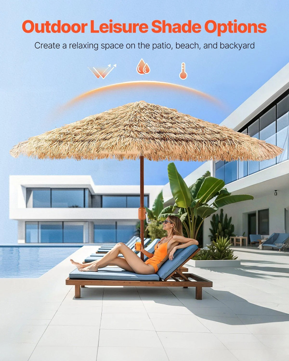 Thatched Tiki Patio Umbrella 9 ft