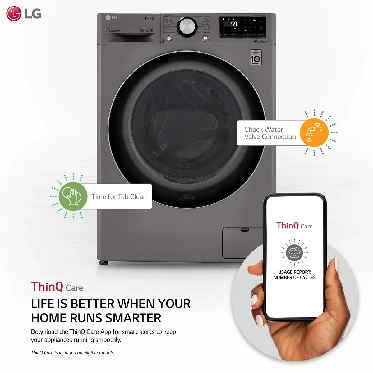 LG 2.4 Cu. Ft. Smart Wi-Fi Compact Front Load All-In-One Washer/Dryer Combo - WM3555HVA