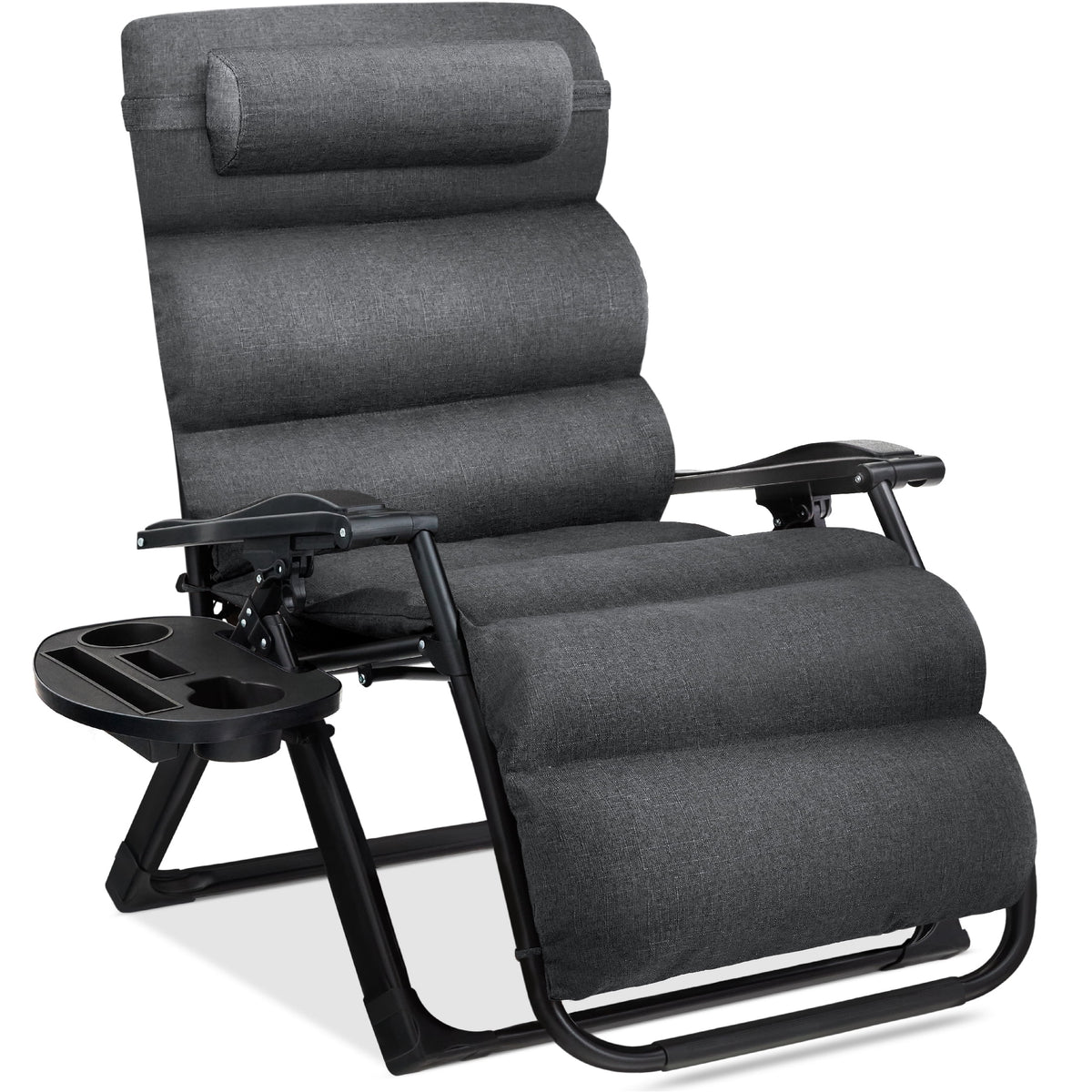 Best Choice Products Oversized Zero Gravity Folding Recliner With Removable Cushion And Side Tray - Fossil Gray