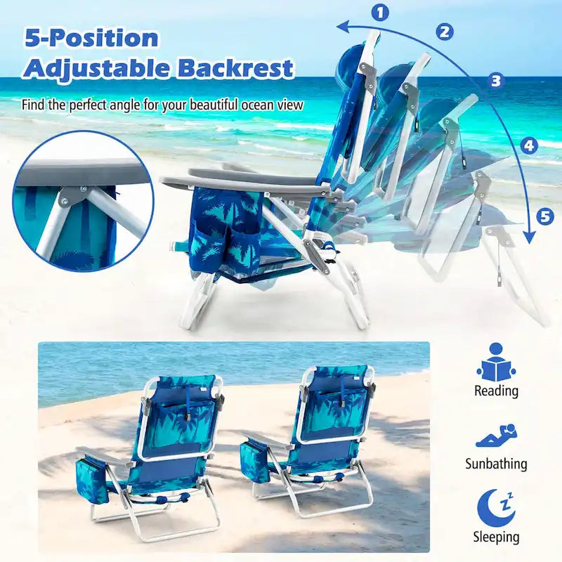Costway Folding Backpack Beach Chairs 4-Pack, 5-Position Adjustable
