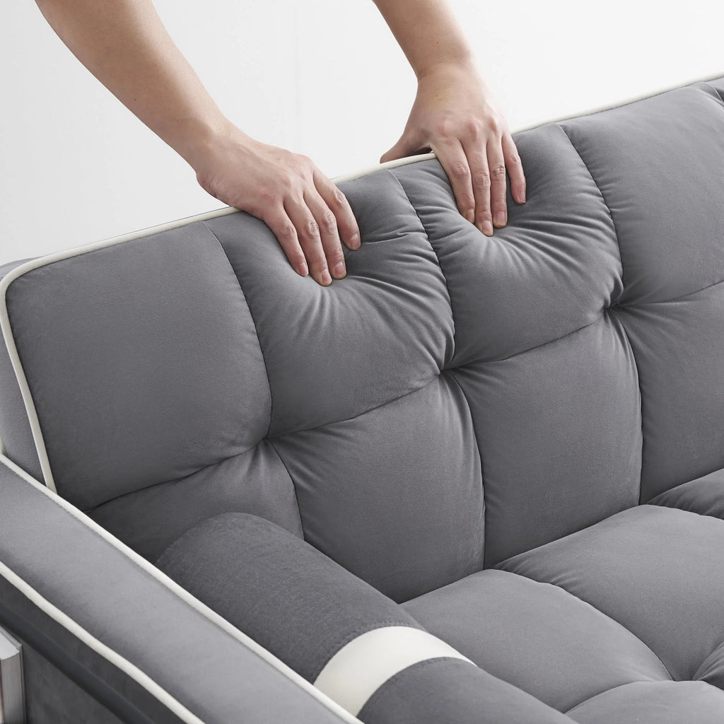 GNIXUU 3 In 1 Sleeper Sofa Couch Bed, Tufted Velvet Convertible Loveseat Futon, Gray, 55.5in