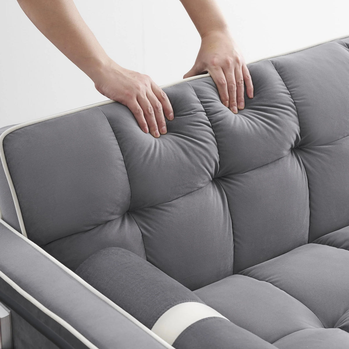 GNIXUU 3 In 1 Sleeper Sofa Couch Bed, Tufted Velvet Convertible Loveseat Futon, Gray, 55.5in