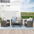 Wisteria Lane 4-Piece Outdoor Wicker Patio Conversation Set With Blue Cushions