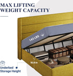 Queen Size Lift-Up Storage Bed With Wingback Headboard, Upholstered Platform Bed Frame With Hidden Storage