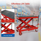 Hydraulic Double Scissor Lift Table Cart, 500 lbs, 30 inch Lifting Height
