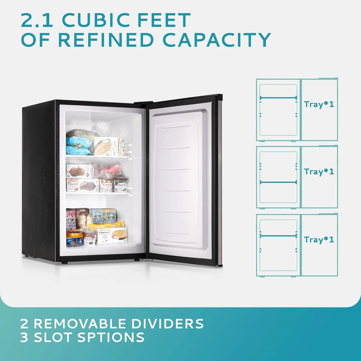 EUHOMY Compact Upright Freezer, 3.0 Cubic Feet, Silver Stainless Steel Door - MF-30-Y