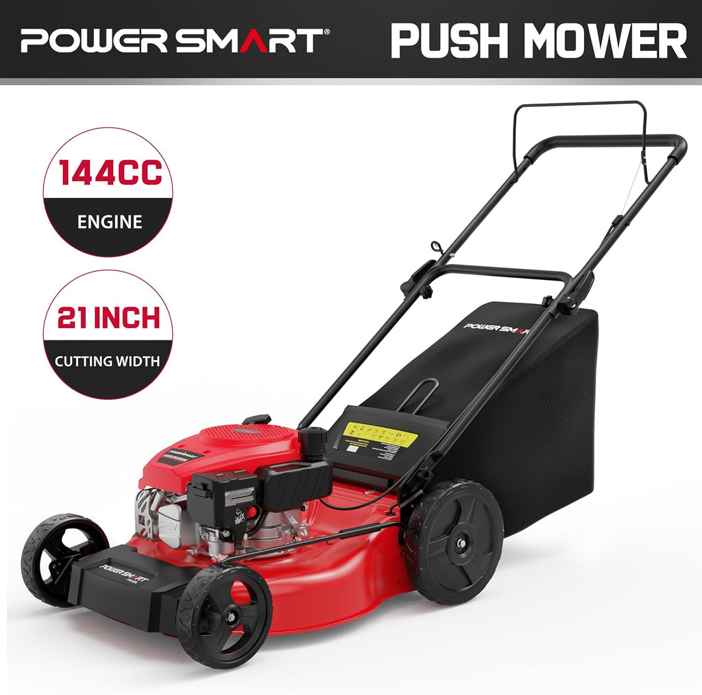 PowerSmart 21 in 2-in-1 Push Lawn Mower With 144cc Engine - 6-Position Height Adjustment
