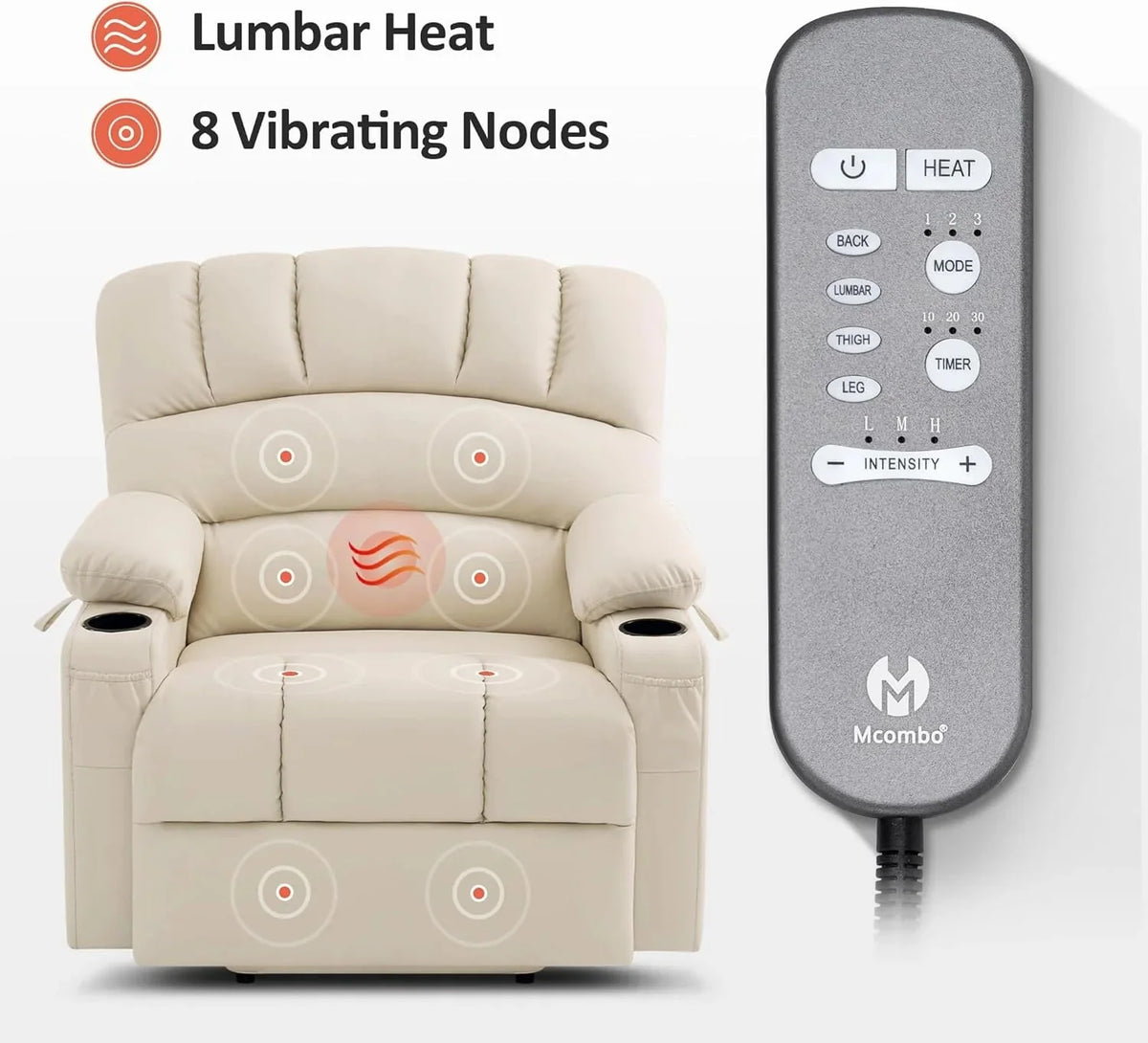 Heated Lift Recliner for Seniors with USB and Cup Holders