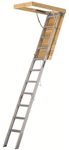 Elite Aluminum Attic Ladder, 25-1/2 by 54-Inch Rough Opening, 7-10-Foot Ceiling Height, 375-Pound Capacity - AA2510
