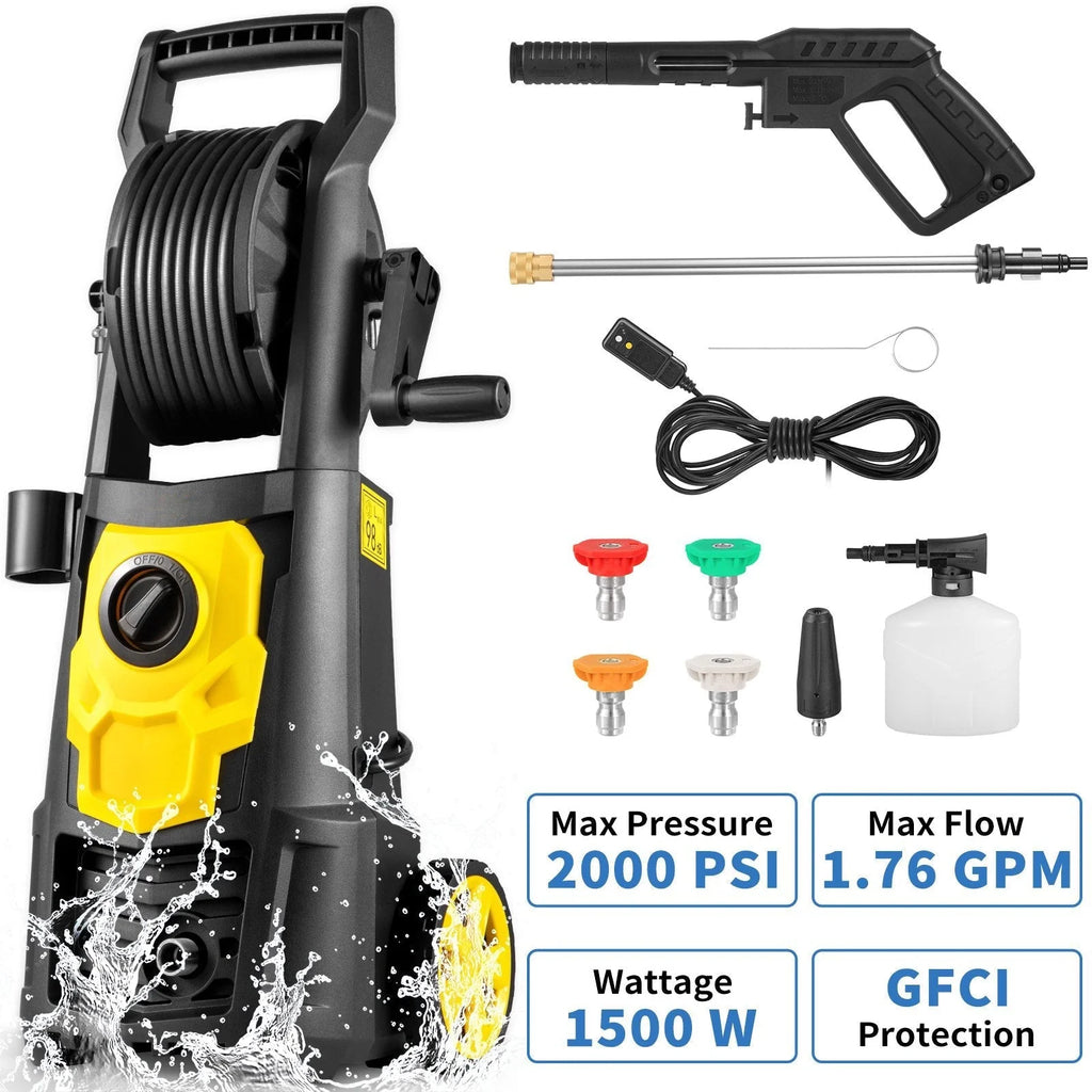 Electric Pressure Washer 2000 PSI 1500W 1.76 GPM Yellow