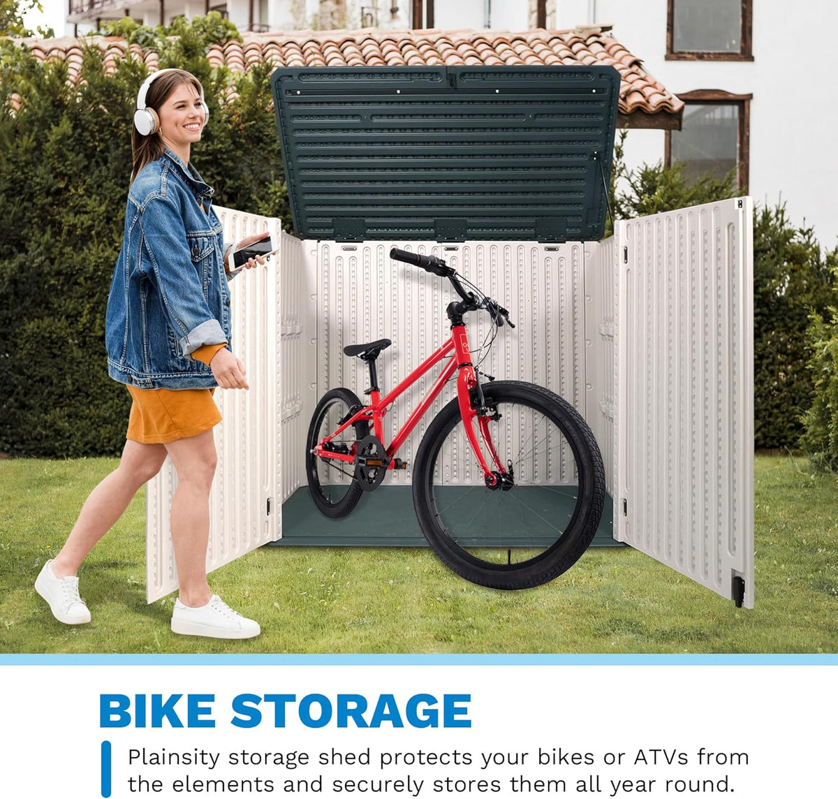 Resin Outdoor Storage Box, 47 Cu Ft, Lockable, Waterproof