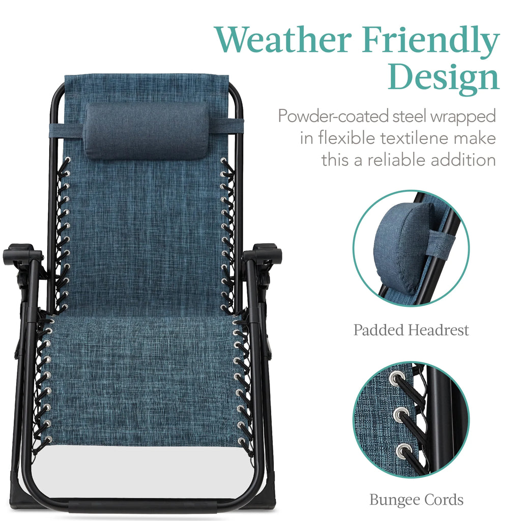 Best Choice Products Oversized Zero Gravity Folding Recliner With Removable Cushion And Side Tray - Fossil Gray