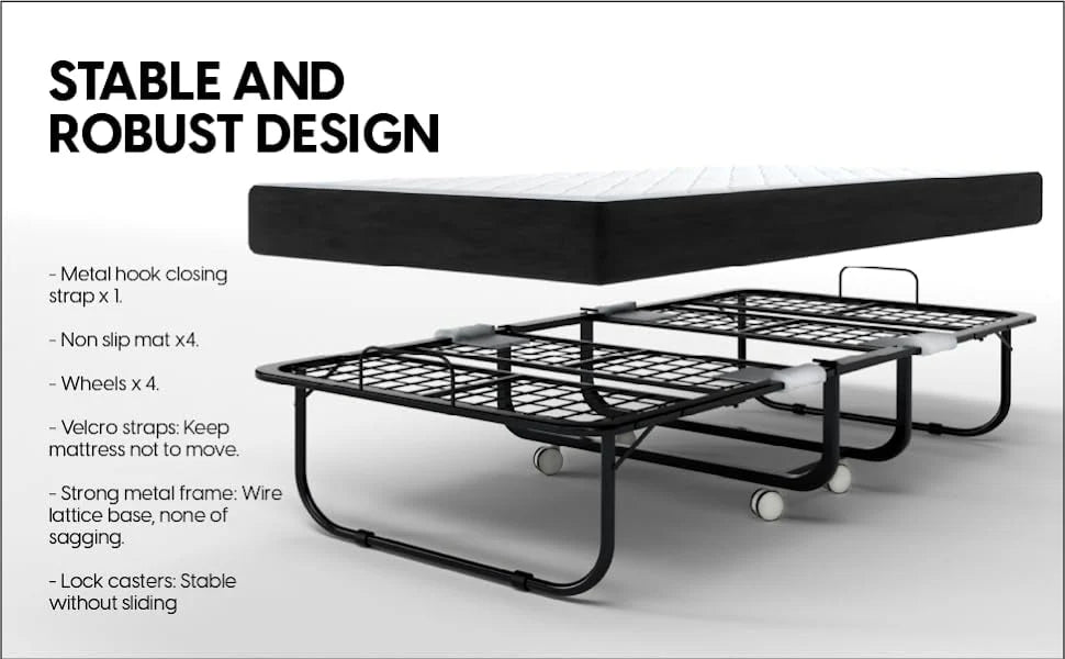 EconoHome Folding Bed With 5-Inch Memory Foam Cot Mattress, 75x31 - Portable Rollaway Bed