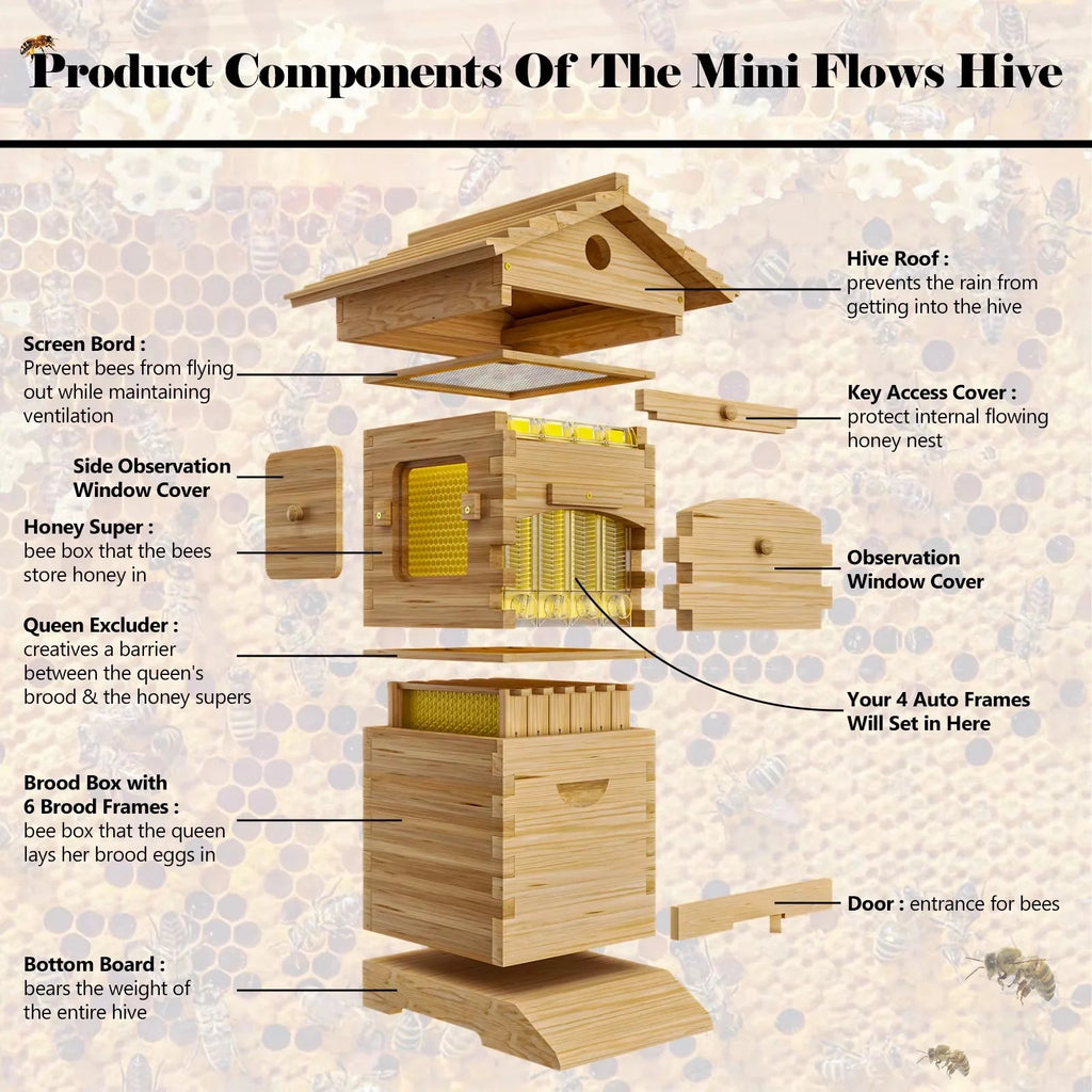 AUSHIVE Wax-Coated Cedarwood Beehive Kit With 4 Beehive Frames And 6 Brood Frames - Beige