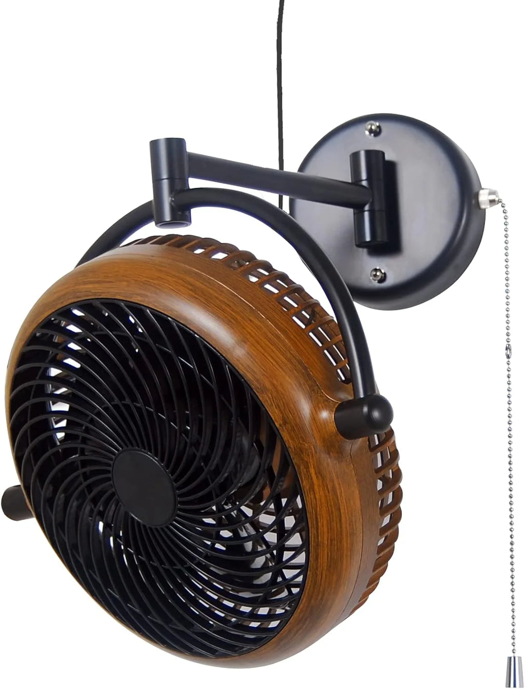 Wall-Mounted Rotatable Fan With Foldable Arm, Walnut, 10 Inch