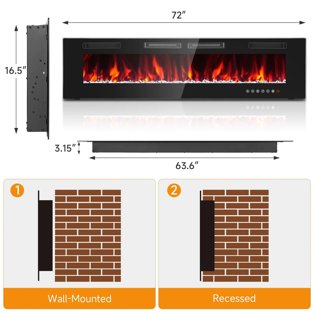 Dovov Wall Mounted Electric Fireplace Heater, 50 inch, Black, 750/1500W