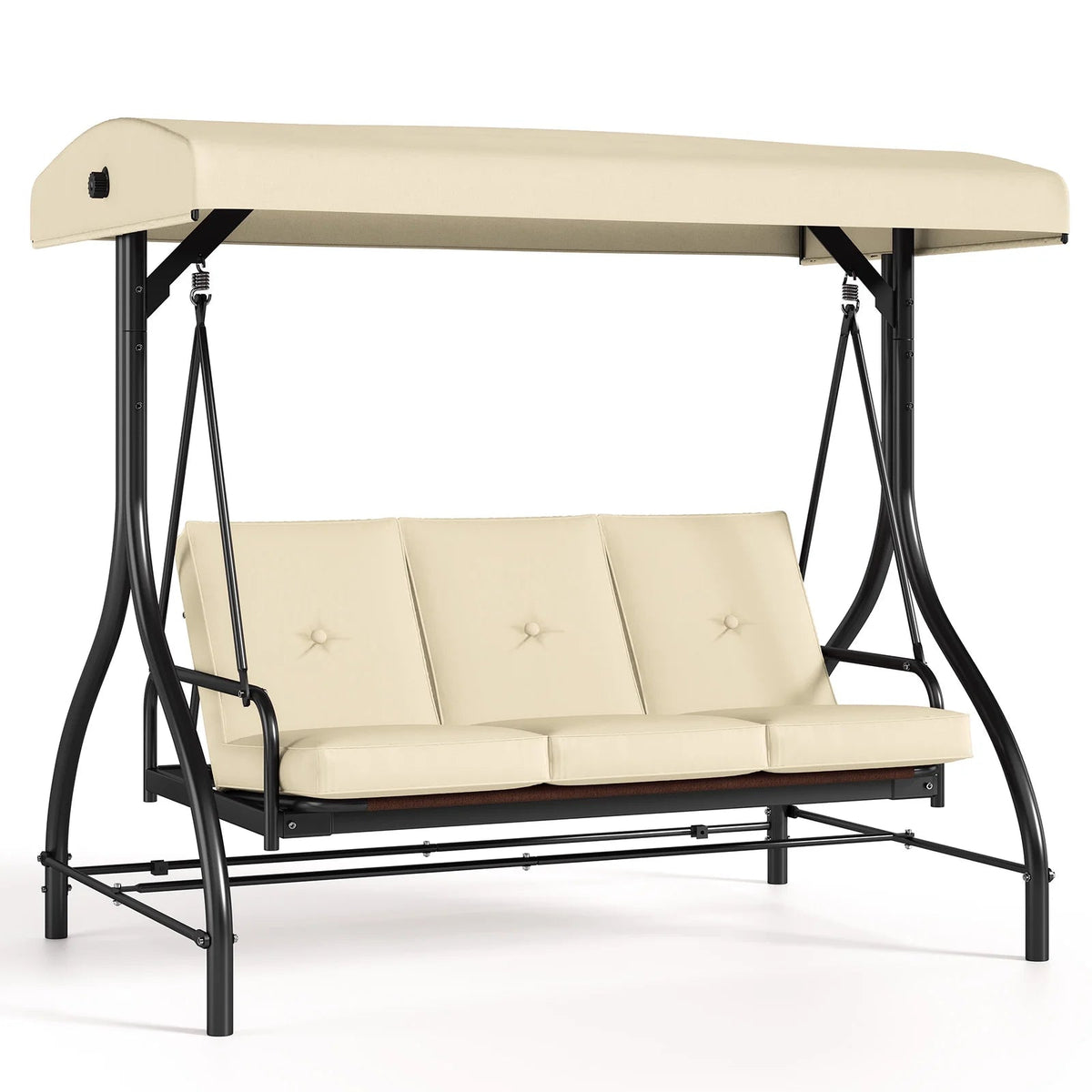 Arlopu 3-Person Outdoor Convertible Porch Swing Glider With Canopy