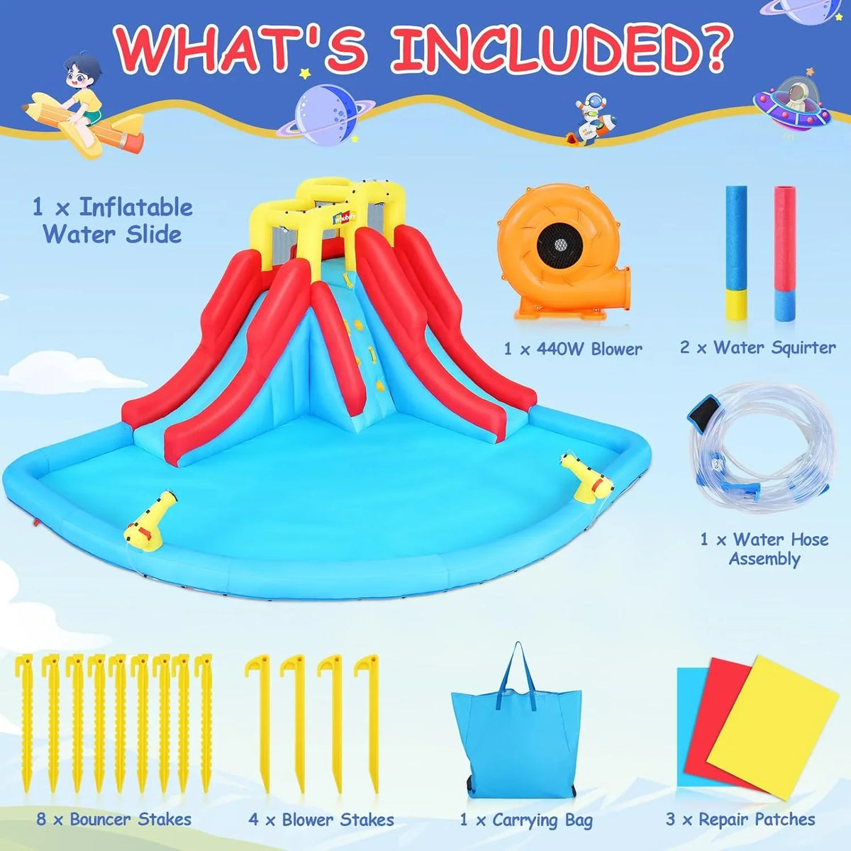 ROOJER Inflatable Water Slide Bounce House 8-in-1 With 450W Blower - Crocodile Water Park