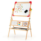 Kids Wooden Art Easel With Chalkboard, Magnetic Whiteboard And Paper Roll - 3-In-1