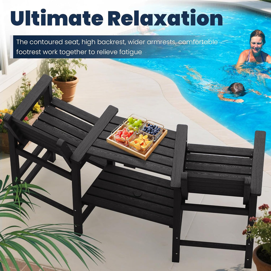 PLUUV Tall Adirondack Bar Chairs Set of 2, All-Weather HDPE - Removable Double Connecting Trays