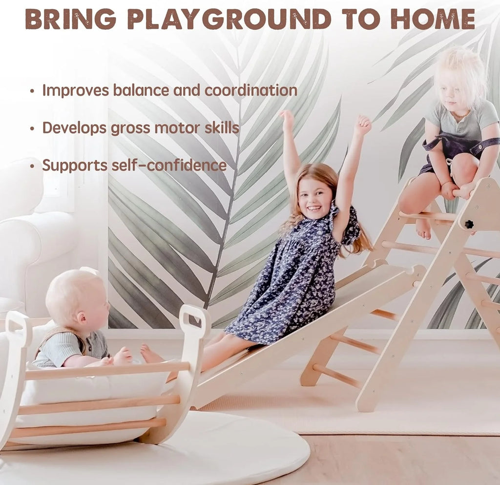 Tiny Land 5-in-1 Pikler Triangle Climbing Set With Slide And Arch - TLTGPT001