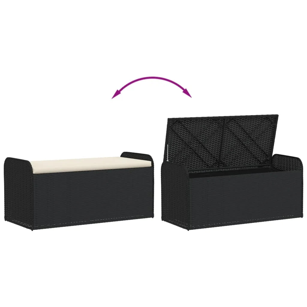 vidaXL Outdoor Poly Rattan Storage Bench With Cushion, Black, 45.3 x 20.1 x 20.5 in