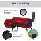 Vebreda Portable Charcoal BBQ Grill With Offset Smoker, Steel, Black, Thermometer, Wheels