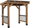 Saxony Wooden BBQ Gazebo, Cedar Wood, Brown/Black - Insulated Steel Roof And 3 Electrical Outlets