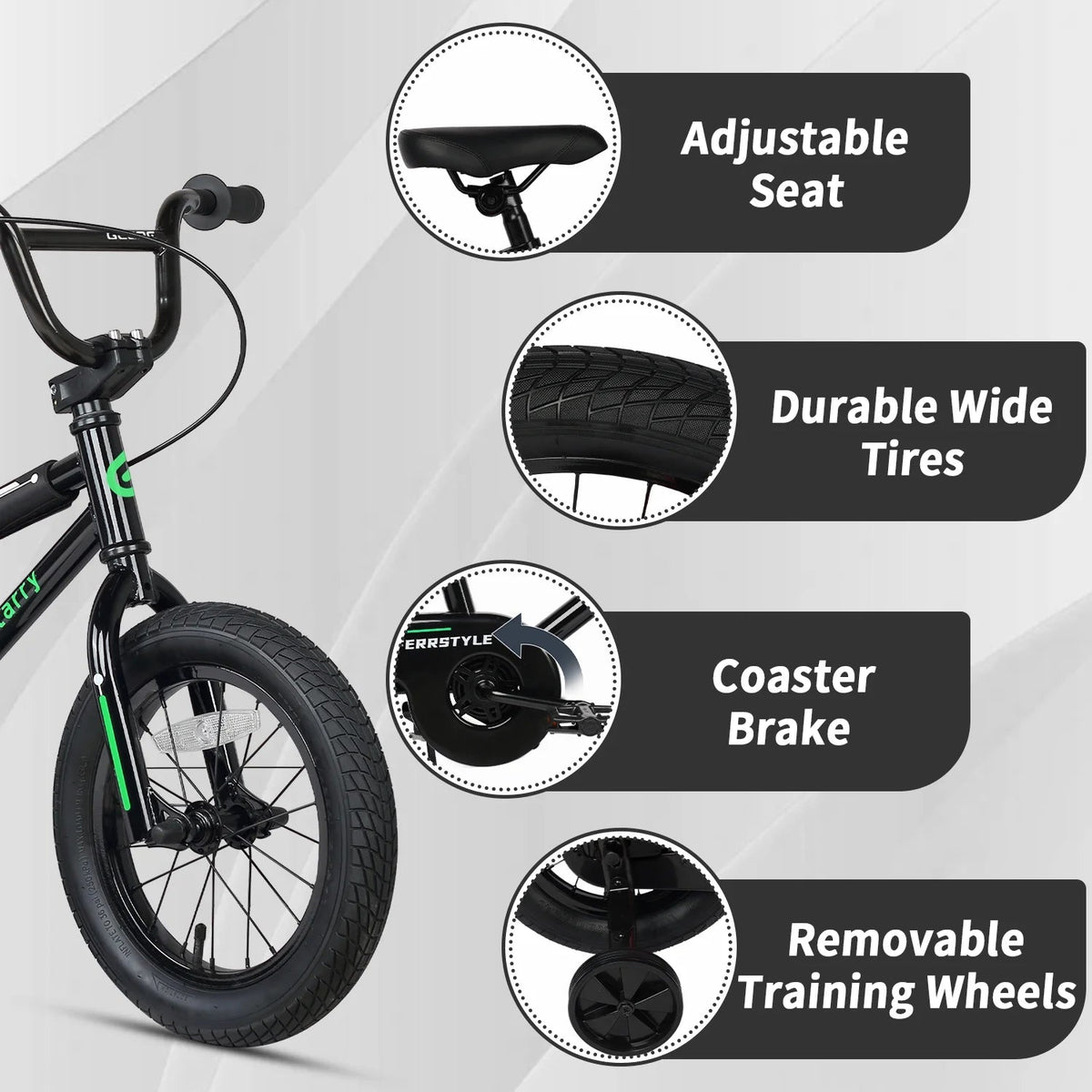 Glerc Kids BMX Style Bicycle 14 Inch Blue With Training Wheels And Coaster Brake