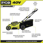 Ryobi 20 in. 40-Volt Brushless Lithium-Ion Cordless Walk-Behind Push Lawn Mower With 6.0 Ah Battery And Charger